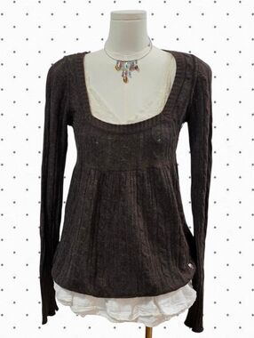 Abercrombie vintage long sleeve knit dark brown babydoll top